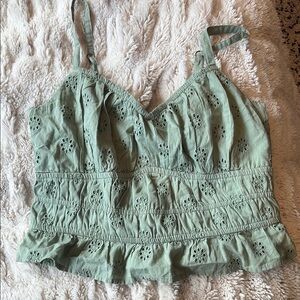 Green Eyelet Lace Women's Top